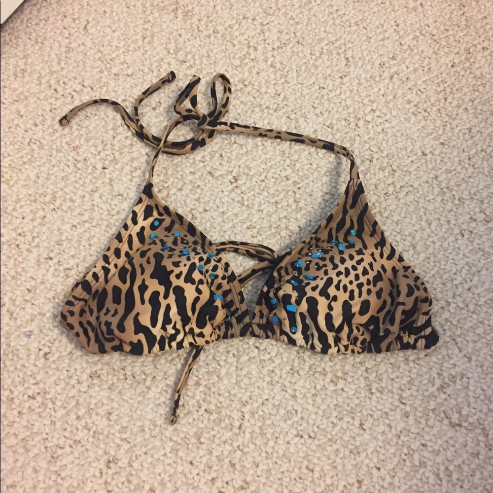 Turquoise and cheetah swim top